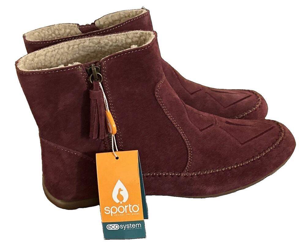 Sporto Joy Suede Bootie Faux Fur Lining Tawny Port Womens Size 9W NEW NWT!